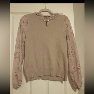 Sweater with sheer floral sleeves
